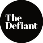 round black circle with the words "the defiant" in white