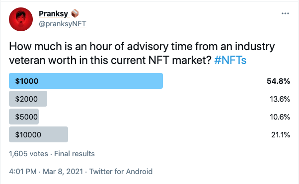 tweet: how much is an hour of NFT consulting time worth?